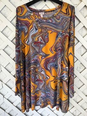 LOGO by Lori Goldstein Women's Top Sz 4X Abstract Marble Sheer Mesh